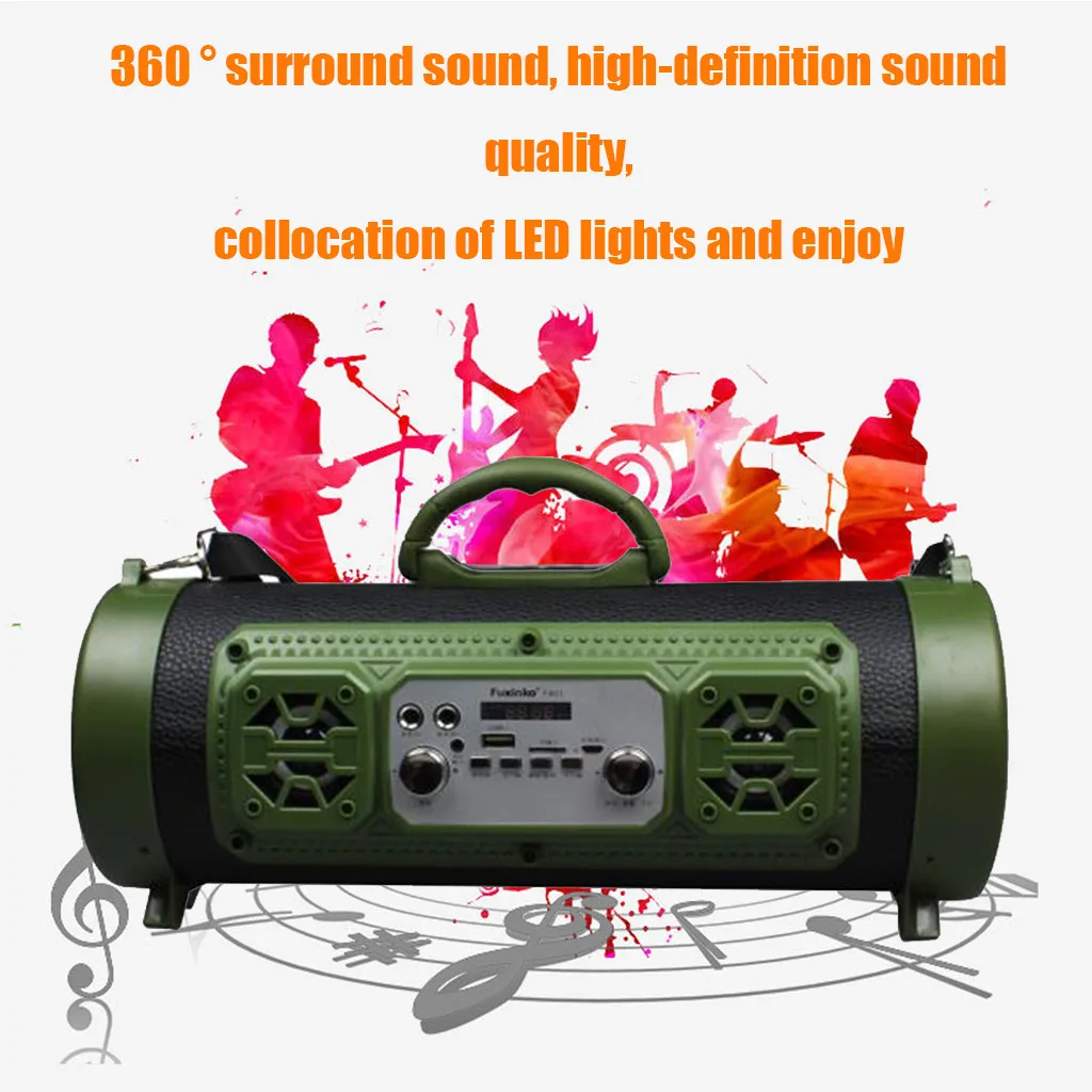 

Outdoor Portable Wireless Bluetooth Speaker Stereo Subwoofer LED Light MultiFunction Card Subwoofer loudspeaker Microphone Sound