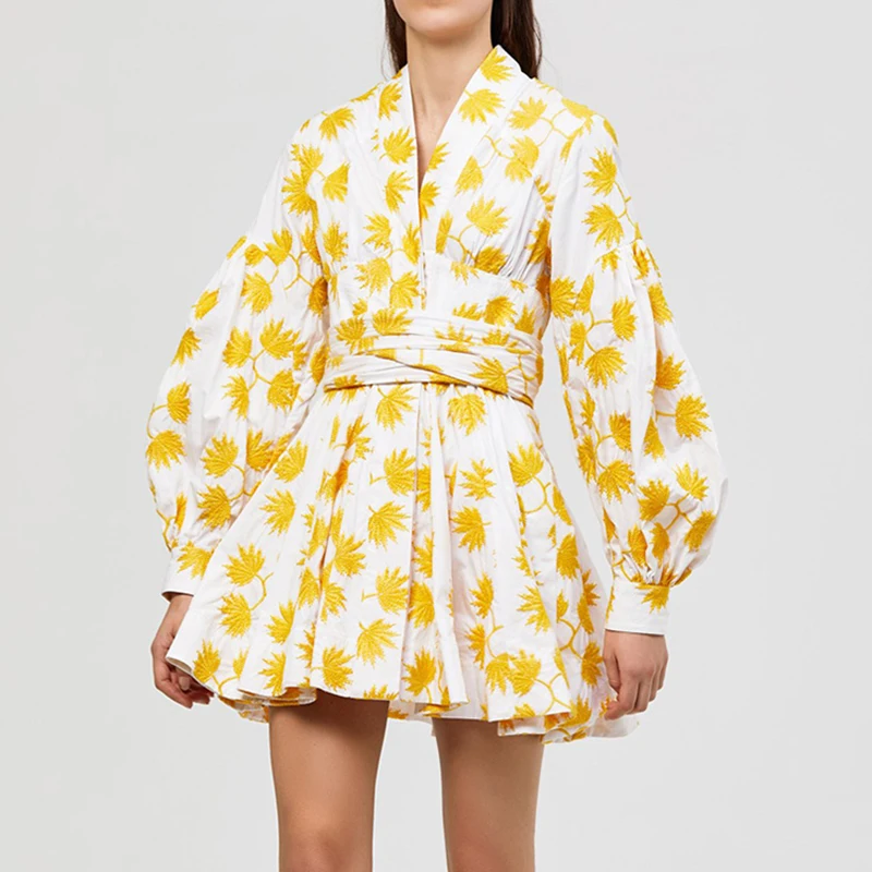 

TOP QUALITY Paris Fashion 2019 Baroque Designer Dress Women's Lantern Sleeve Floral Print Casual Dress
