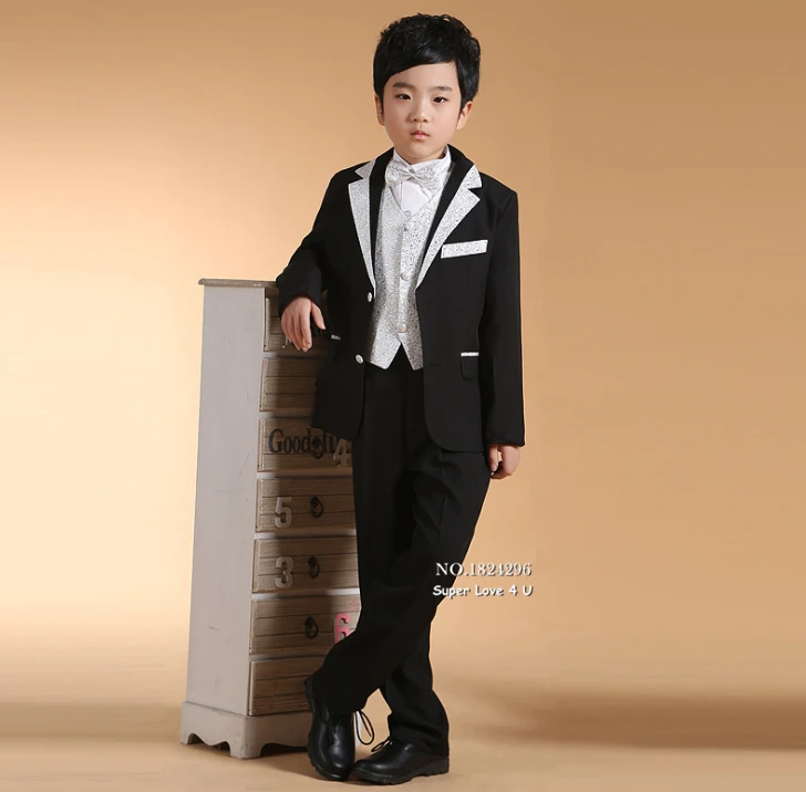 キッズ/子供黒金メッキ フォーマル ドレス男の子ブレザー スーツ結婚式/結婚/ タキシード/パフォー.