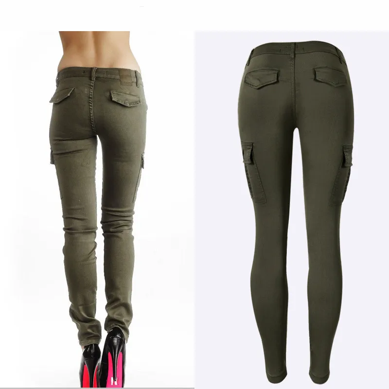 Горячие Сексуальные стили средняя талия эластичные Женские джинсы-Карандаш Стретч модные двойные боковые карманы армейский зеленый цвет обтягивающие джинсы Femme