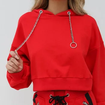 

Women Sexy Crop Top Hoodie Pullover Plus Size Hoodies Drawstring Long Sleeve Autumn Female Casual Solid Tops