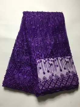 

New Designs Purple African Lace Fabric High Quality Nigeria French Net Cord Lace With Beaded For Women Dress African Laces J5g4