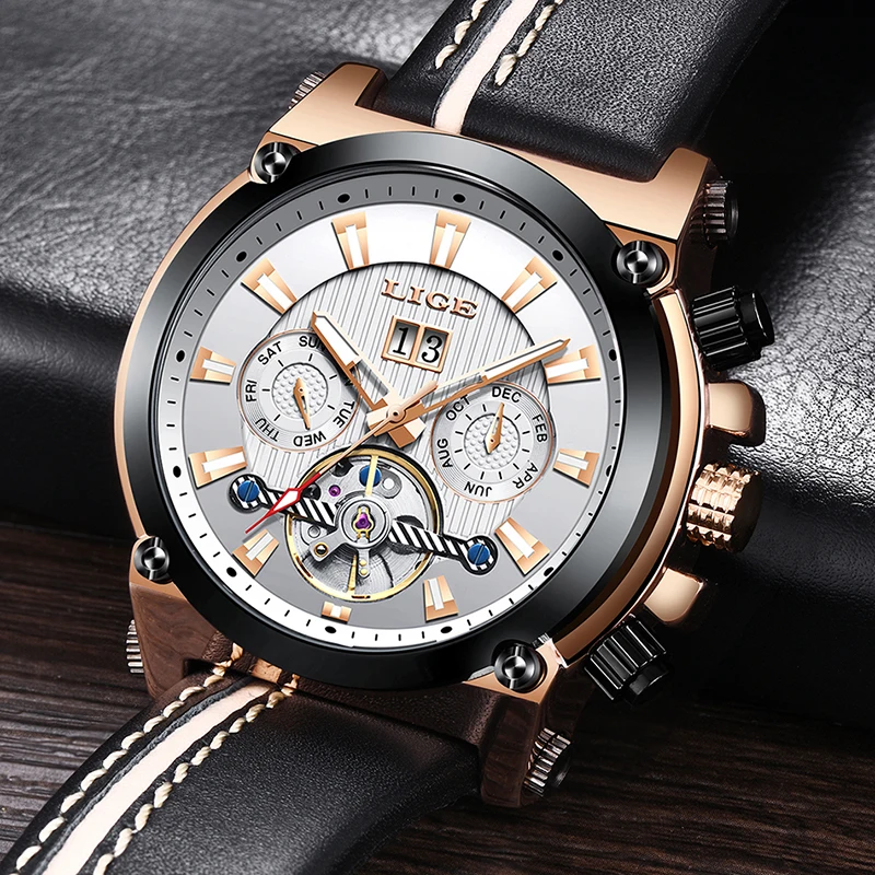 LIGE Fashion Men Watches Top Brand Luxury Business Waterproof Mechanical Watch Men Leather Automatic Watch Relogio Masculino+Box LIGE Fashion Men Watches Top Brand Luxury Business Waterproof Mechanical Watch Men Leather Automatic Watch Relogio Masculino+Box