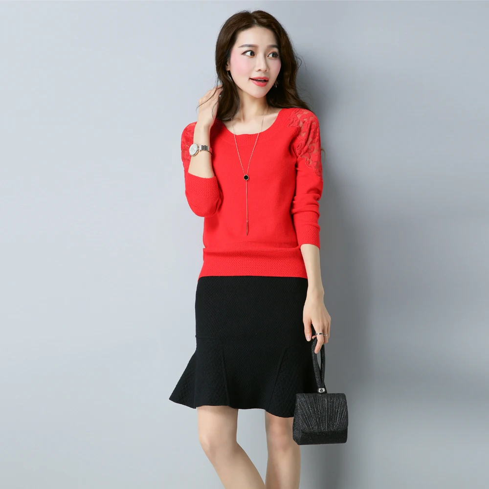 New Fashion Women Autumn Sweaters Long Sleeves Patchwork Knitted Sweater Female Hollow Out Plus