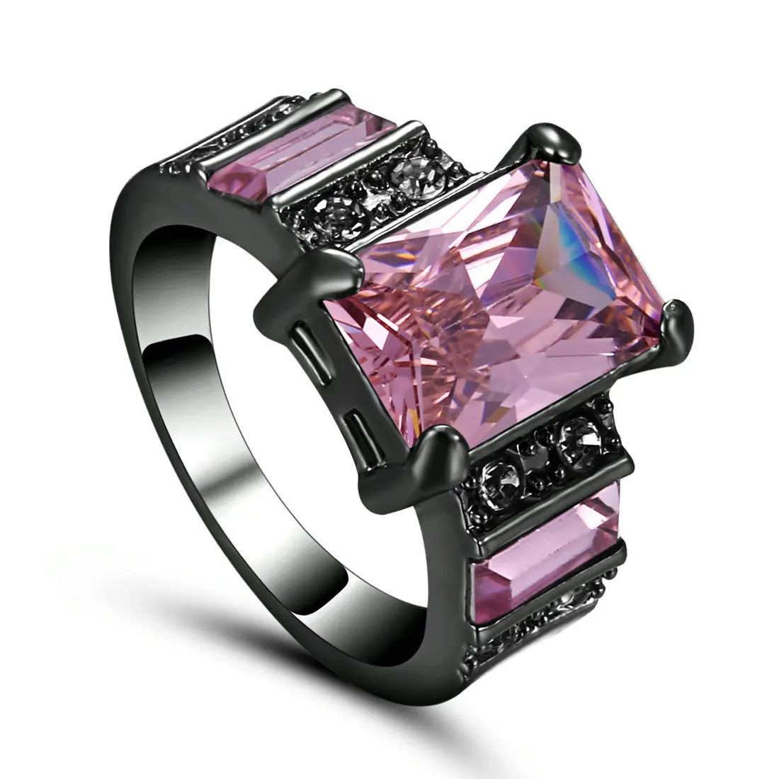 Женское кольцо с розовым фианитом, модное Белое и черное Золотое наполненное ювелирное изделие, обручальные кольца для женщин, подарок на день рождения, Размер 7 - Цвет основного камня: BA617