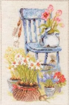 Золотая коллекция Набор для вышивки крестиком садовые цветы на стуле весна | Дом