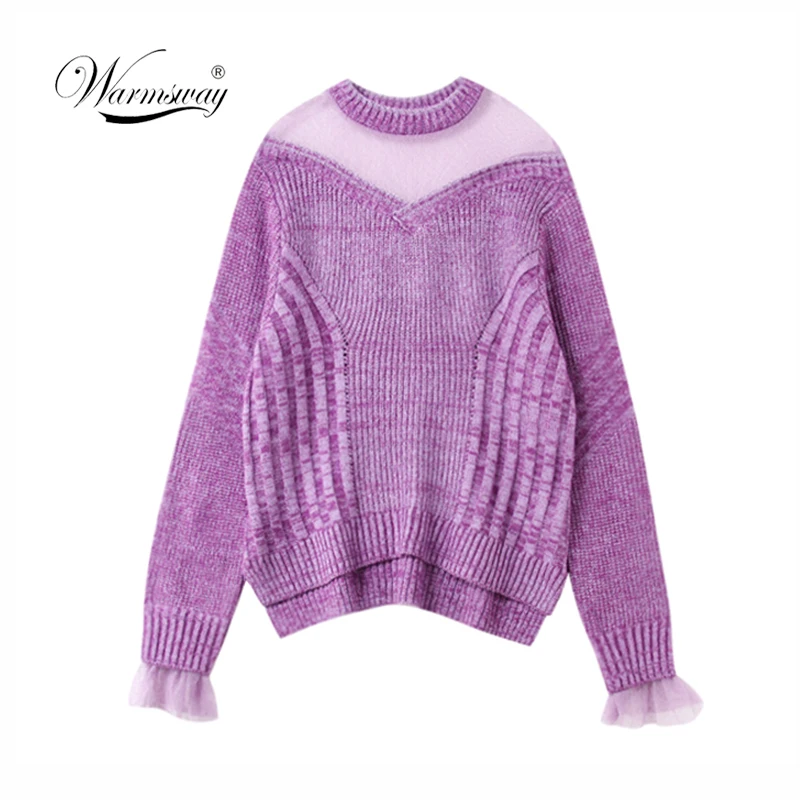 New Fashion Purple Woman Sweater Casual O-Neck Long Sleeve Women Pullovers Lurex Knitted Chic Femme Sweater Tops C-063