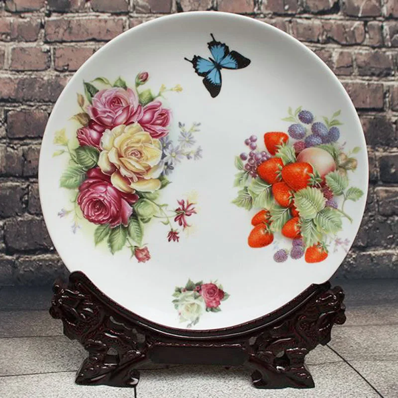 

Ceramic Porcelain Decoration Plate Artistic Collection with Flowers and Fruit Painting for Chinese Style Home Decoration