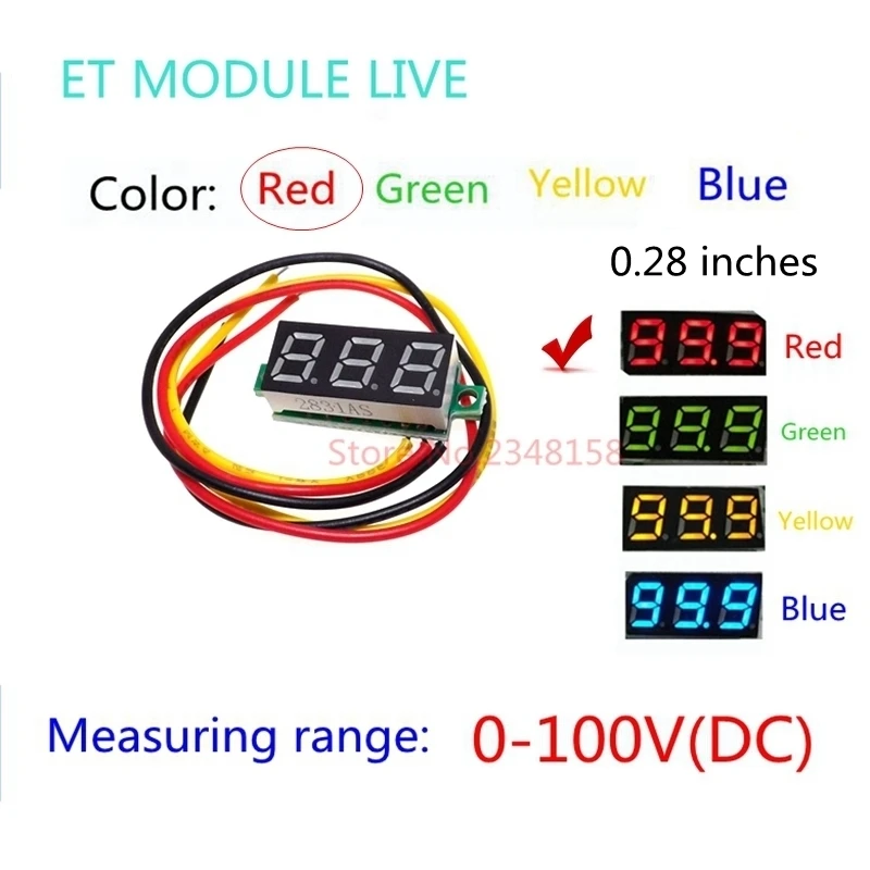 

0.28" DC Digital Voltmeter Panel Mount LED Voltage Volt Meter 0-100V red
