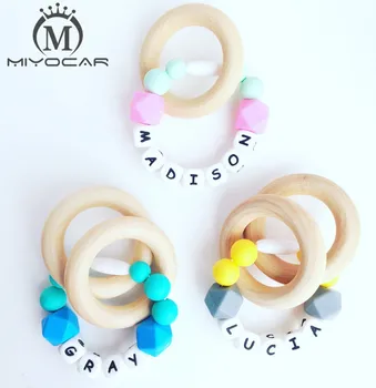 

MIYOCAR--Any name handmade Silicone Teething Ring No BPA food grade safe Silicone Teether, Baby Teething Toy Chew Beads