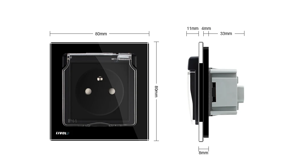 Livolo новая настенная розетка, французская стандартная розетка, C7C1FRWF, 4 цвета стеклянная панель, 100~ 250 В 16A, с водонепроницаемой крышкой, без логотипа