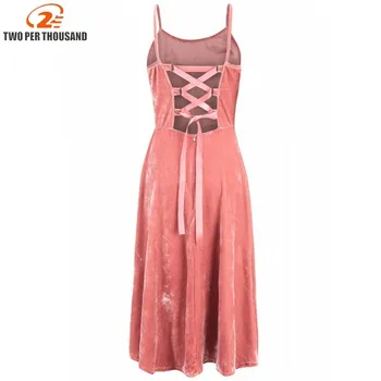 

High Quality Women Lace Up Samt Dress Sexy Fashion Summer Sleeveless Spaghetti Belt Evening Dress Party Mid Robe Velours Strap