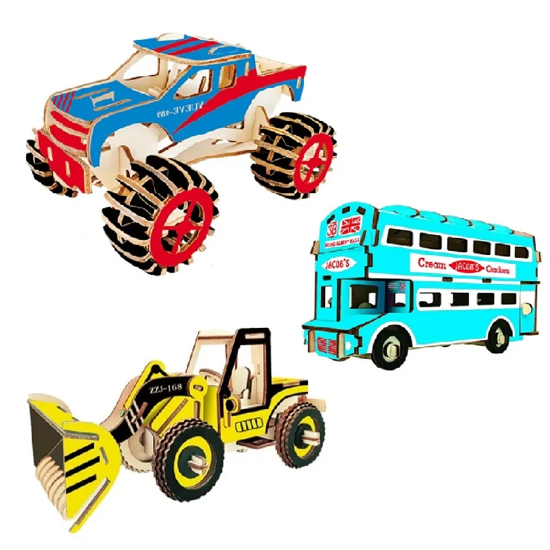 

3D Puzzles Wooden TURCK BUS Kids Educational Learning Toys Adult Art Crafts DIY Color Jigsaw Brain Teaser Children Games Gifts