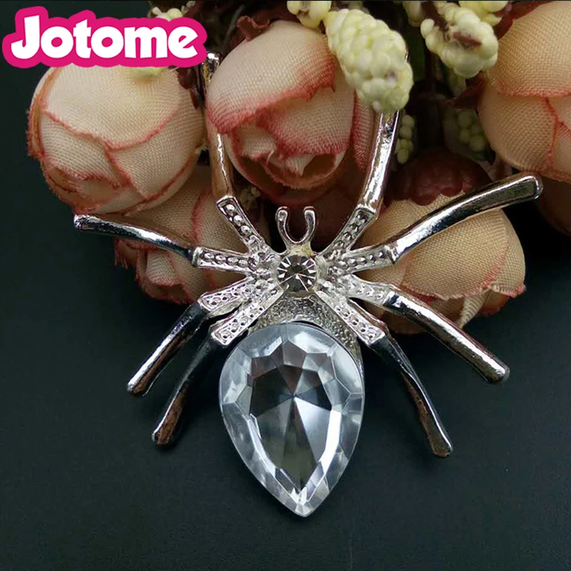

100 Pcs/Lot Wholesale Halloween Fashion Jewelry White Rhinestone Spider Brooches Pin For Holiday Gift