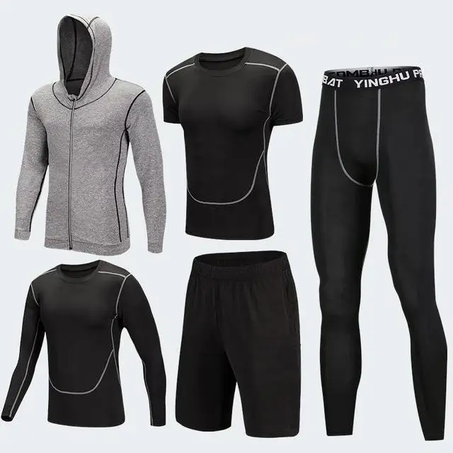 Мужская спортивная одежда, Компрессионные спортивные костюмы, одежда для тренировок, Гимнастические Колготки, набор для бега, Быстросохнущий Спортивный костюм размера плюс - Цвет: 5pcs XK grey set