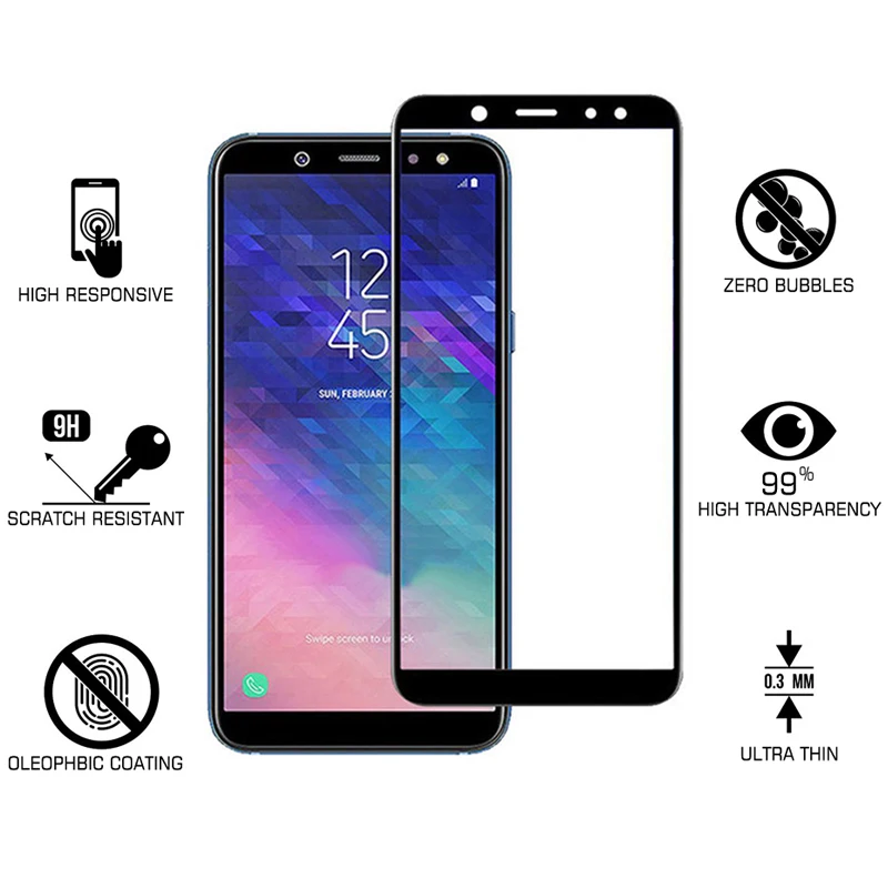 3D Защитное стекло для Samsung A7 2018 A6 Plus полное покрытие закаленное на Galaxy J6 J8 защита