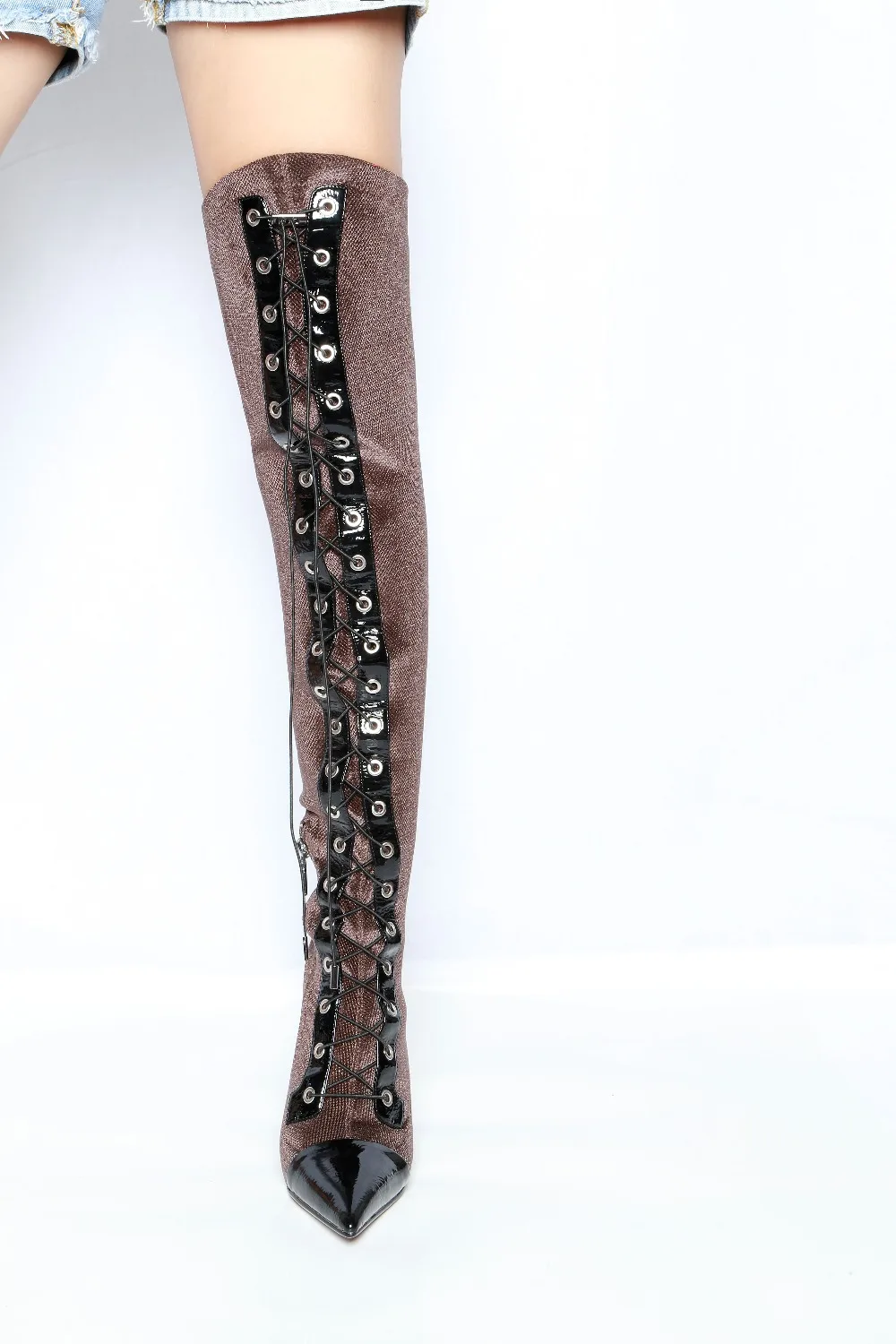 Del Dedo Extraño Marca Cuero Rodilla De Botas Picture Zapatos Sobre Pista as Metal Cruzadas Estilo As Mujeres Terciopelo Punta En Diseño Picture La Tacón Las Pie Td7wnqU