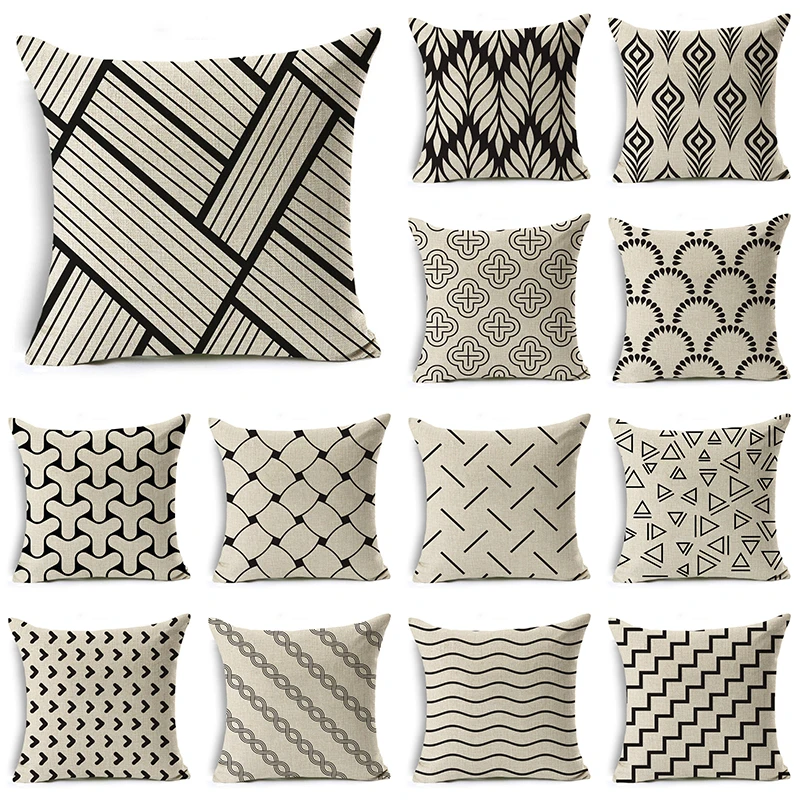 WZH Black White Simple Style Cushion Cover 45x45cm Linen Decorative Pillow Sofa Bed Case | Дом и сад