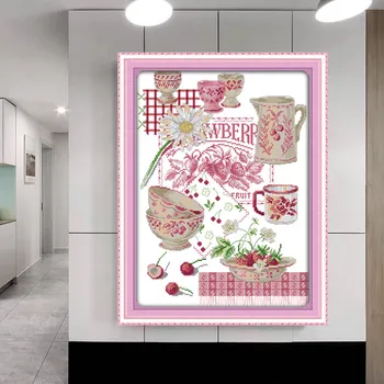 

Colorful fruit tableware Easy Cross Stitch Kits Printed patterns canvas Embroidery Needlework set Cross-stitch DIY Home Decor