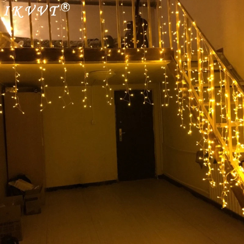 

IKVVT 3.5M droop 0.6M 0.5M 0.4M 96leds Led Curtain Icicle String Lights Wedding Party Led Fairy Light for Christmas Decoration