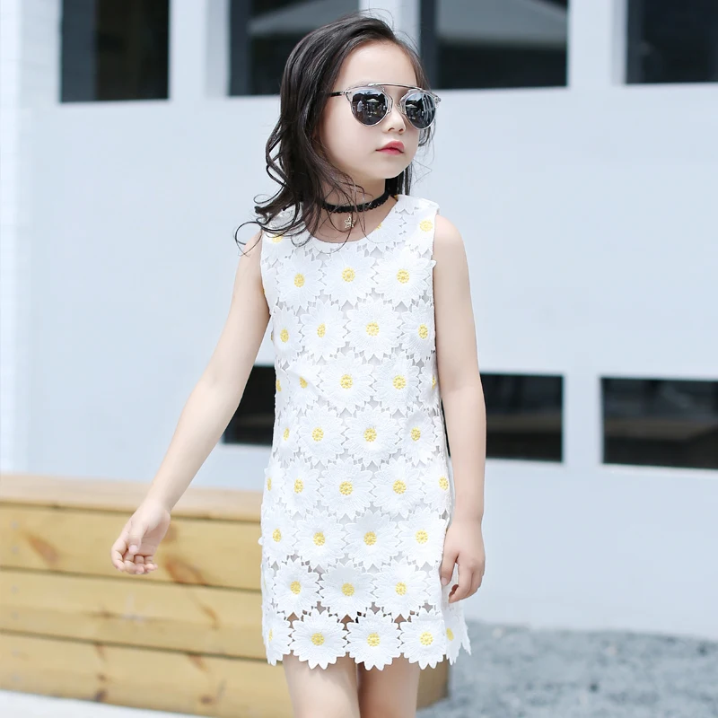 4-15y Baby Girl Sun Flower Summer Dresses 2017 Dress For Teenagers Sleeveless Kids Casual Lace Verkleed Kostuum Meisjes | Детская одежда