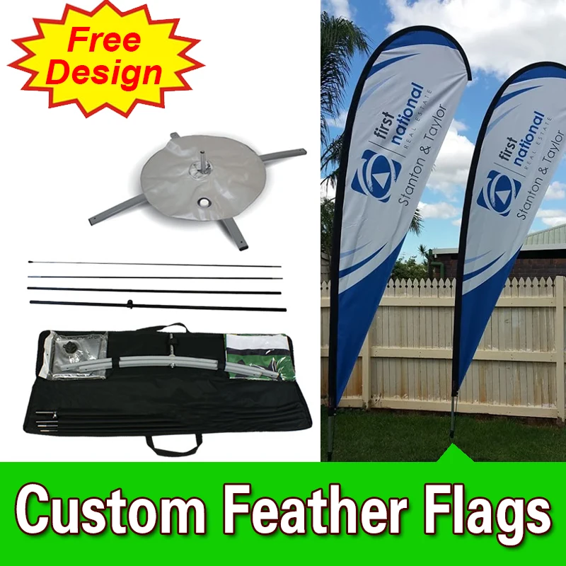 

Free Design Free Shipping Double Sided Cross Base Teardrop Flag Signs Advertising Promotional Feather Banners Beach Flag