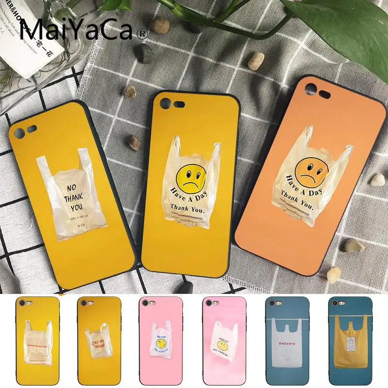 Maiyaca Yellow aesthetic plastic bag TPU black Phone Case Shell for iPhone 8 7 6 6S Plus X XS MAX 5 5S SE XR 10 Cover | Мобильные