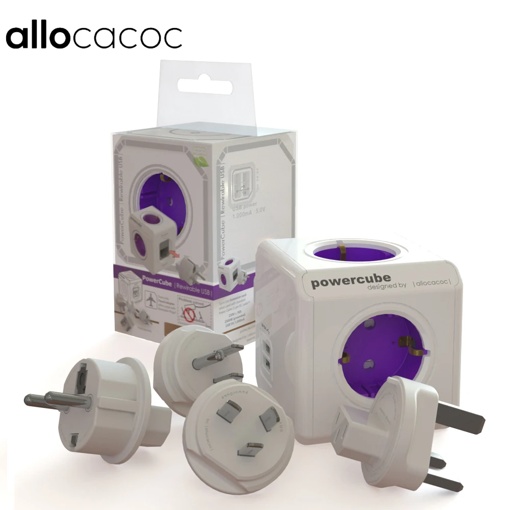 baratas Tomada PowerCube Allocacoc 4 Outlets 2 Portas USB Power Strip Extensão Multi Soquete UE EUA REINO UNIDO AU plugues do curso