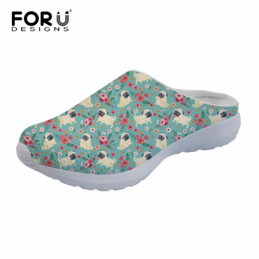 

FORUDESIGNS Fashion Women's Mesh Sandals Animal Pug Dog Flower Printed Summer Beach Water Slippes Female Breathable Lazy Shoes