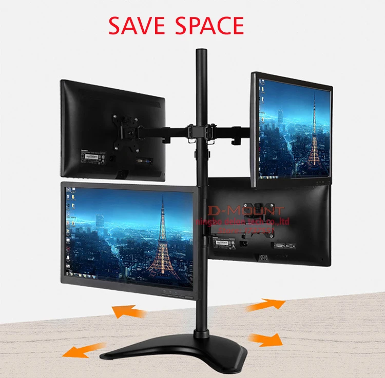 four screen 360 rotate big base full motion 10"-27" 8kg lcd tv table mount 4 monitor desktop support screen bracket stand holder