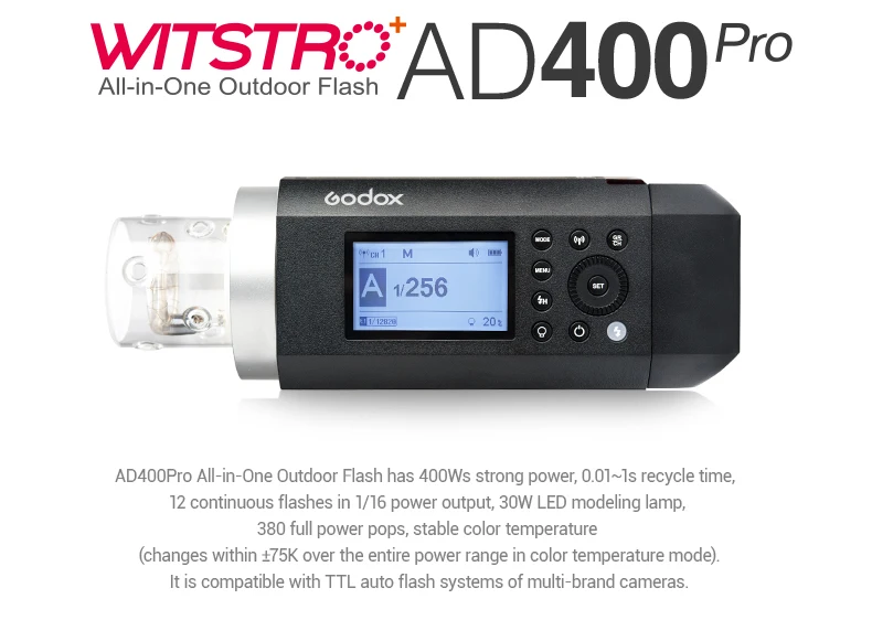 Godox AD400 Pro WITSTRO все в одном уличная TTL HSS 1/8000s вспышка 400Ws Встроенная 2 4G Беспроводная X