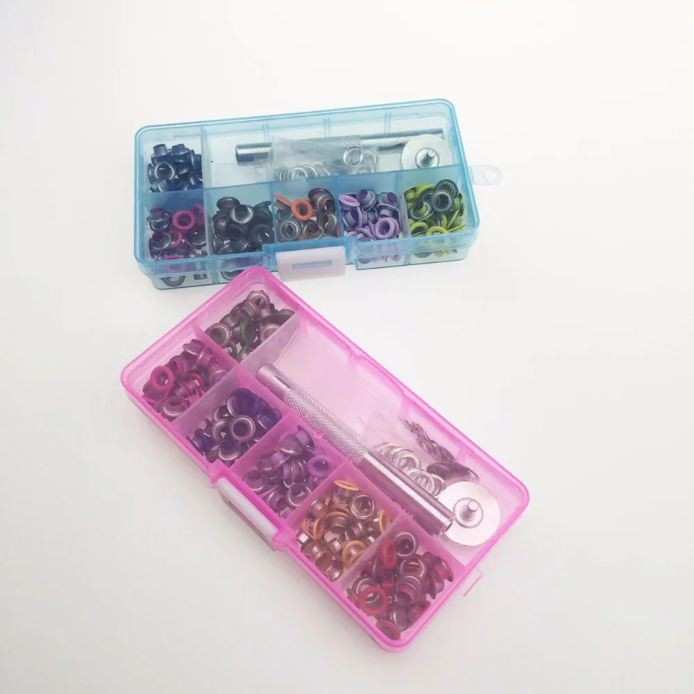 

150pcs/box 5mm Eyelet Random Mixed 6 Color Metal eyelets for Scrapbooking DIY embelishment garment clothes+Eyelets Tool