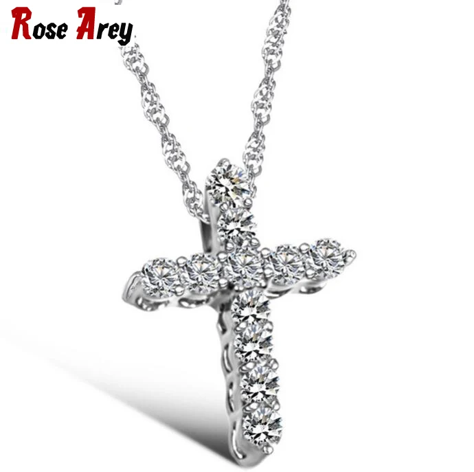 Wholesale 2017 New Fashion Jewelry Cross Women's White Gold Chain Cubic Zirconia Pendant
