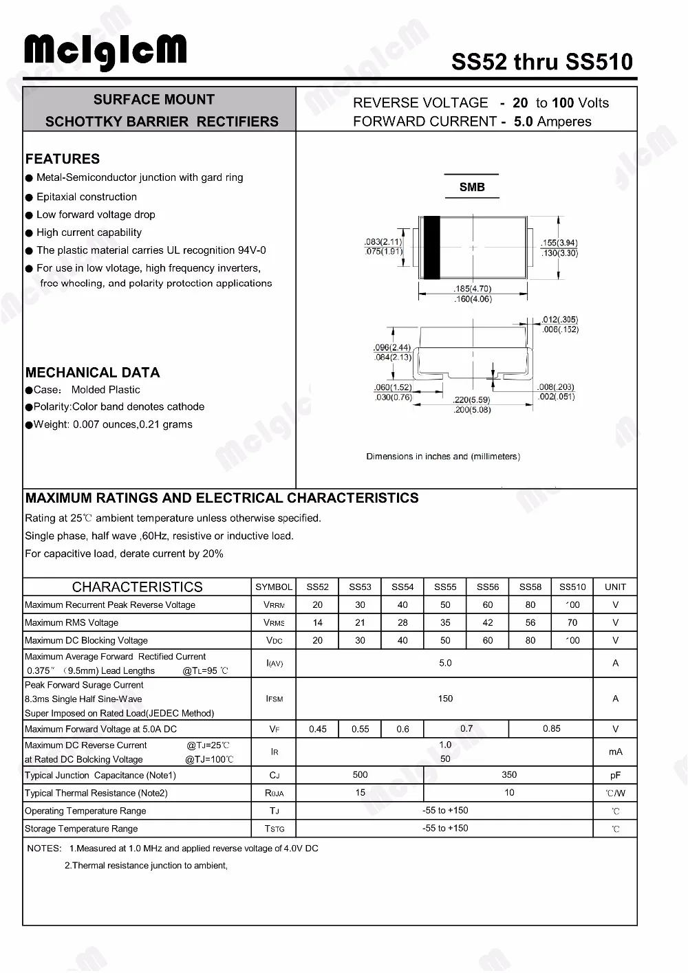 MCIGICM 20 шт smb smd DO-214AA диод Шоттки ss54