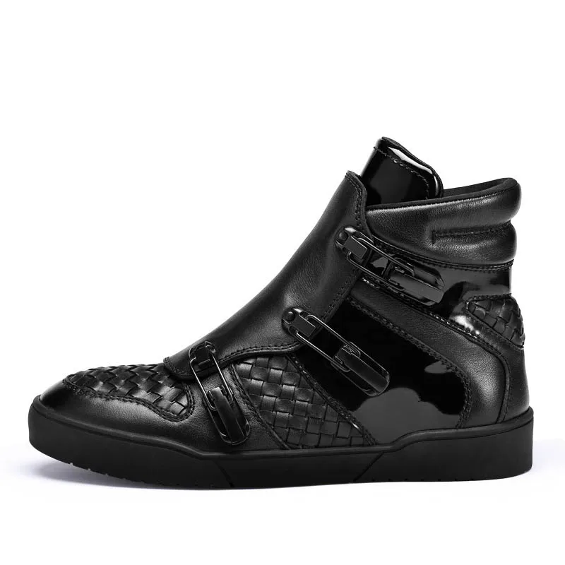 Altura Moda Invisível Sapatos Black Inverno Inglaterra Respirável Punk Masculina Leathe Cinta Fivela Casuais Nova Homens Zipper Estilo Genuine Vaca Do OavOZq