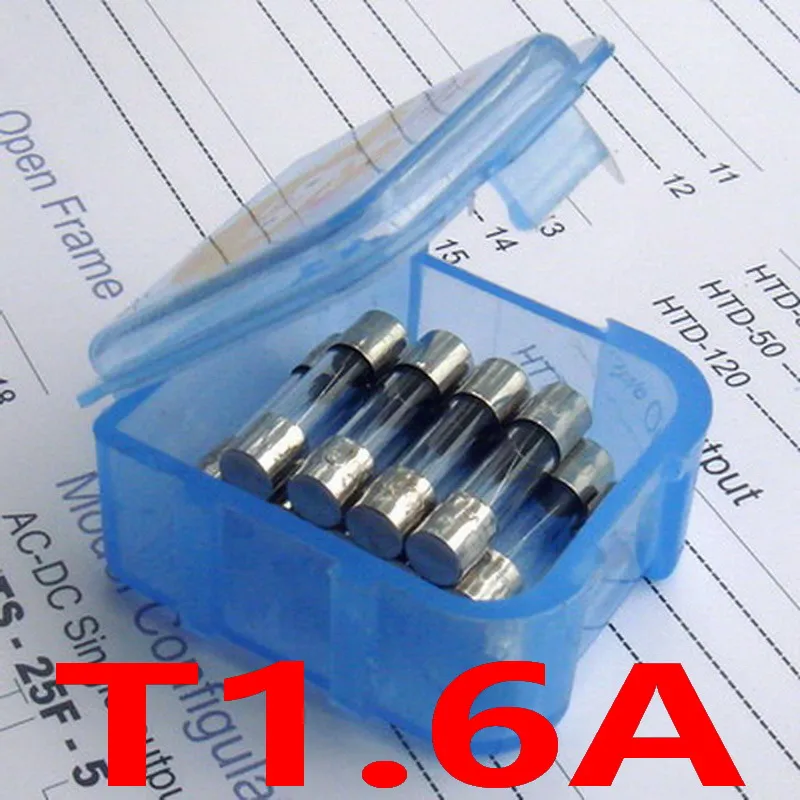 (10 pcs/lot) T1.6A 250V 5 x 20mm Slow Blow Glass Tube Fuse, UL VDE RoHS