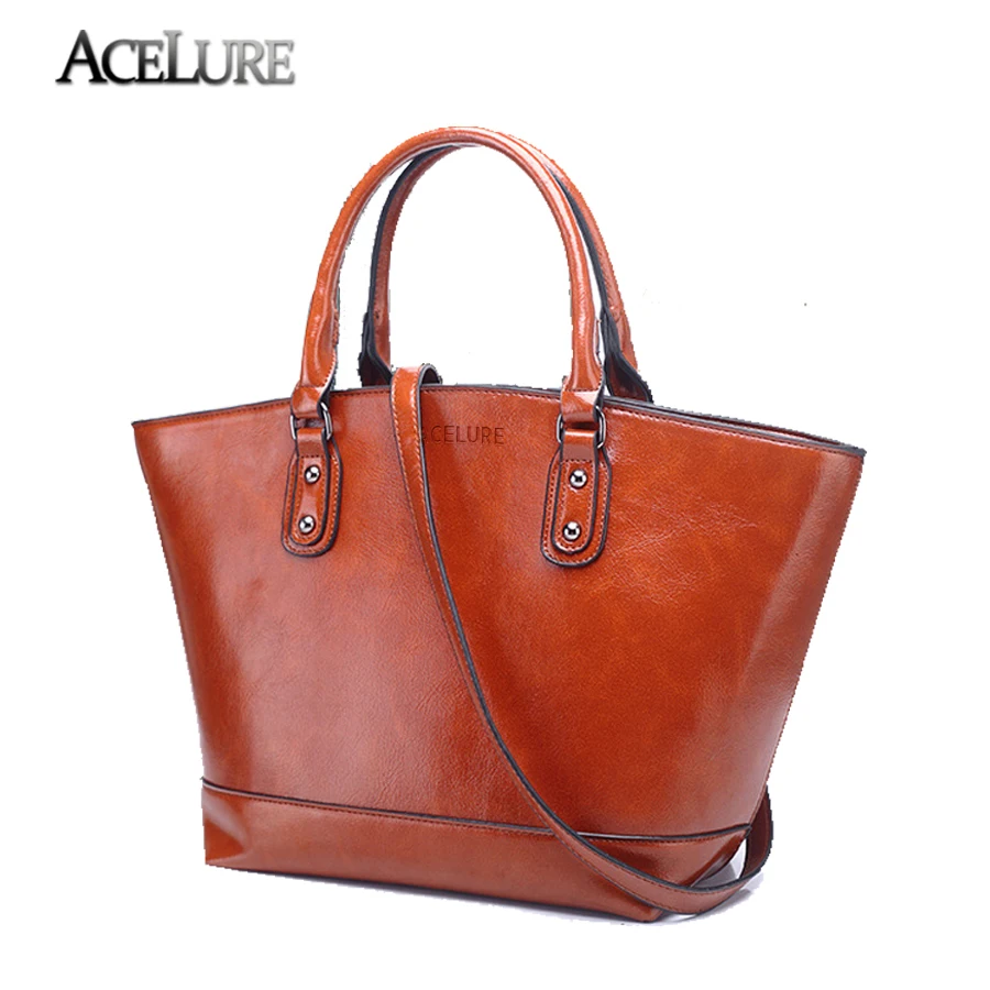 

ACELURE Retro European American Women Handbag Luxury Women Shell Tote High Capacity Oil Wax Leather Women Shoulder Messenger Bag