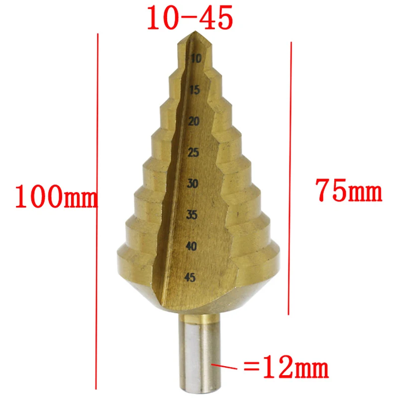 Titanium HSS Large Step Cone Drill Bit Hole Cutter Tool 10-45mm High Quality