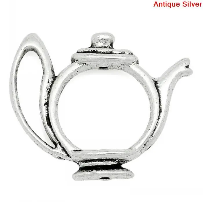 

DoreenBeads Retail Charm Bead Frames Findings Teapot Antique Silver(Fit 6mm-11mm Beads)23x19mm,Hole:Approx 1mm,30PCs