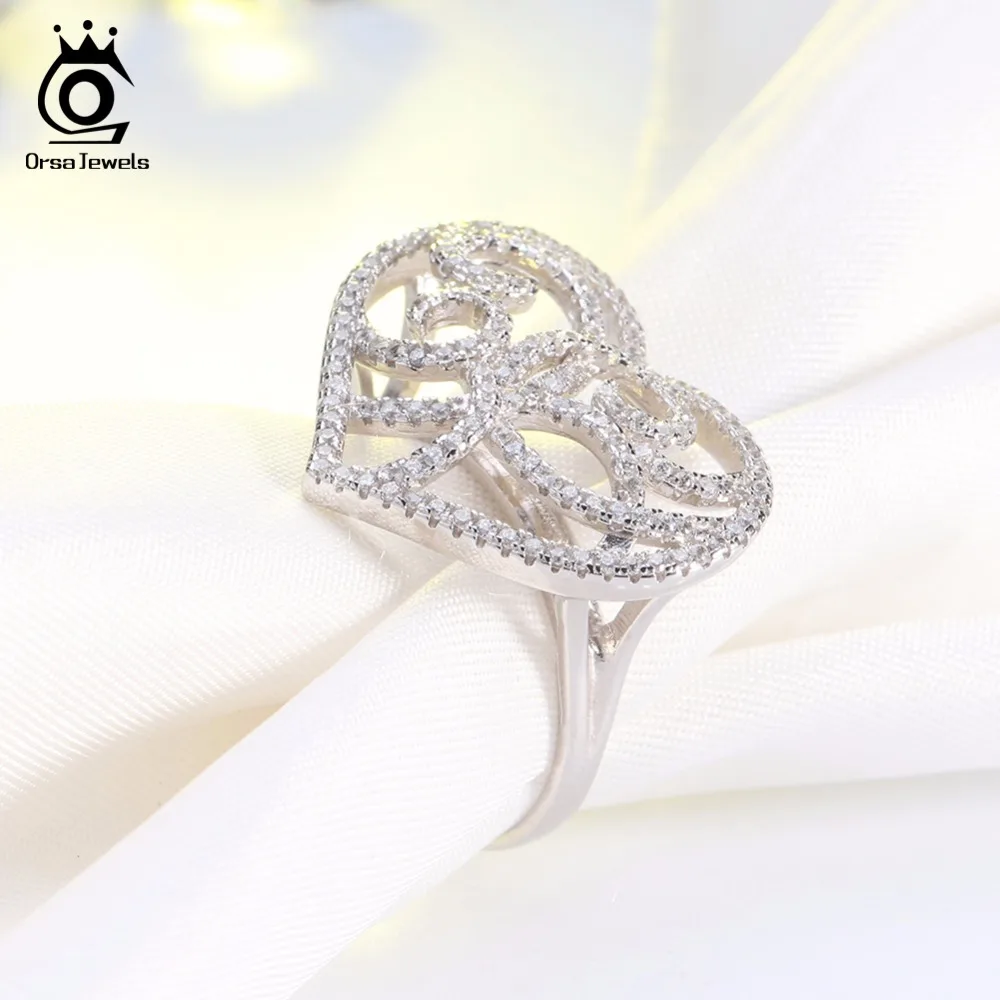 ORSA JEWELS Women Wedding Rings Romantic Heart Shape AAA Cubic Zirconia Fashion Engagement Ring Jewelry Gift For Female AOR37