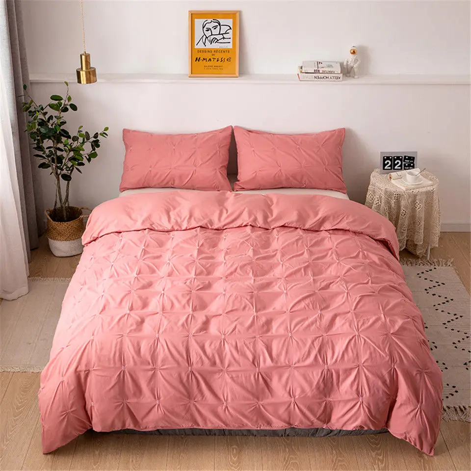 Twin Size Bedding Bed Linen Euro Set Plain Color Square Duvet Cover Set Queen Size Royal Palace Bed Covers luxury Black 5 Color - Цвет: Pink