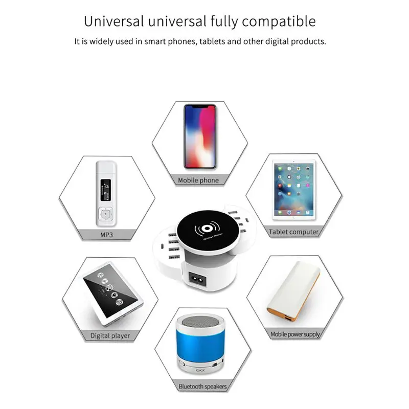 Складной Смарт 8 портов usb type C зарядная станция концентратор быстрый адаптер для зарядки Беспроводное зарядное устройство для iPhone samsung Xiaomi LG