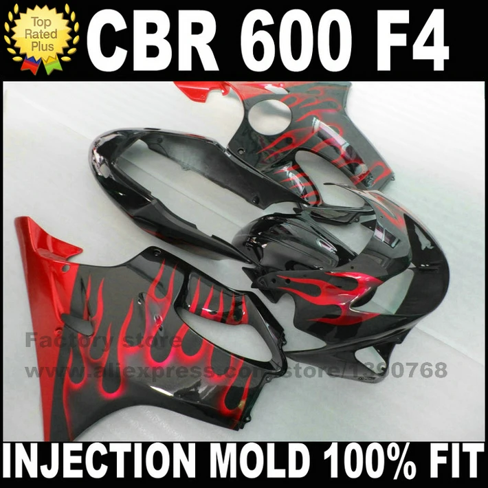 

INJECTION mold Fairing kit for HONDA CBR 600 F4 fairings 1999 2000 CBR600 99 00 red flames in black motorcyle parts TR5
