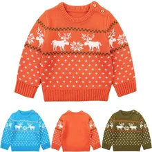 Рождественские вязаные топы с длинными рукавами и рисунком для маленьких мальчиков и девочек, свитер, одежда