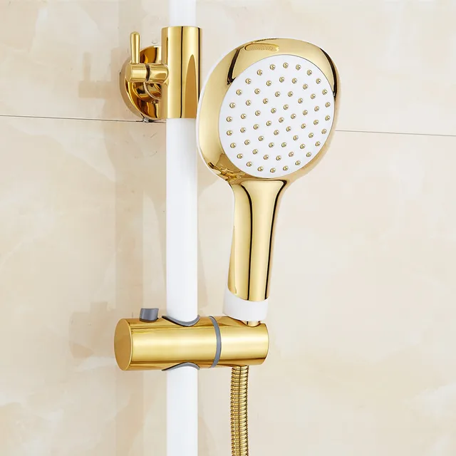 White&Gold Wall Mounted Ultrathin Shower Head + Handheld Shower Head