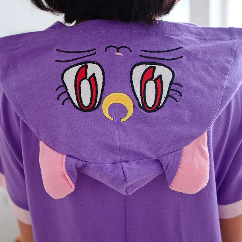 Kawaii Фиолетовый кот Аниме Onesie Толстовка пижамы для взрослых Лето животных Пижама