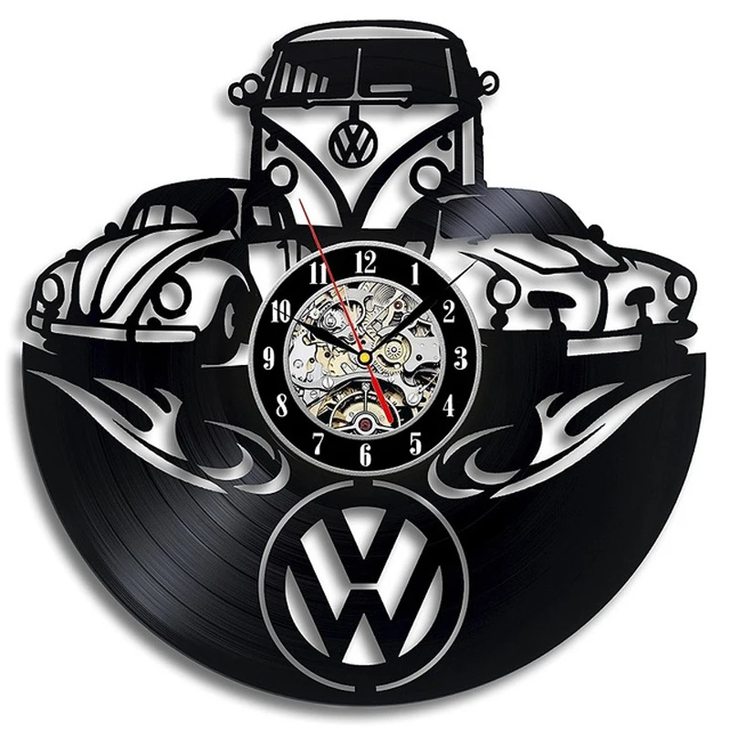 Car Logo Wall Clock Modern Design for Living Room 3D Decorative Hanging Vintage Vinyl Record Clocks Wall Watch Home Decor Silent