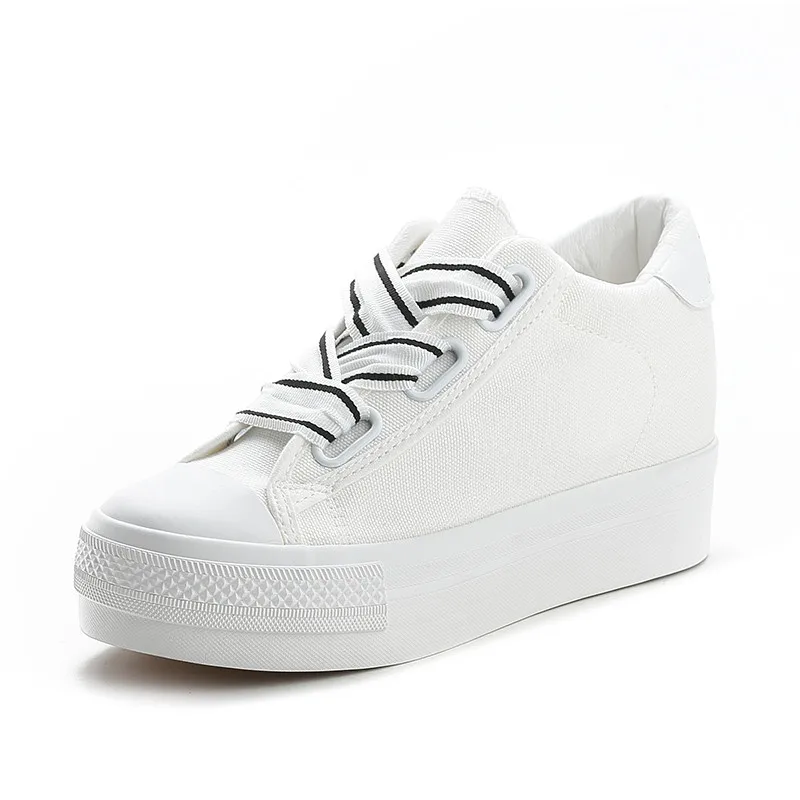 

White Canvas Shoes Women Shoes Women Sneakers New Korean Wild 6CM Thick Bottom Ribbon Lace Up Shoes Womens Shoes Woman Trainers