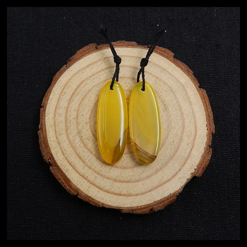 

Hot sale New Design Yellow Agate Earrings 32x12x4mm 5.8g fashion semiprecious stone earrings fine jewelry