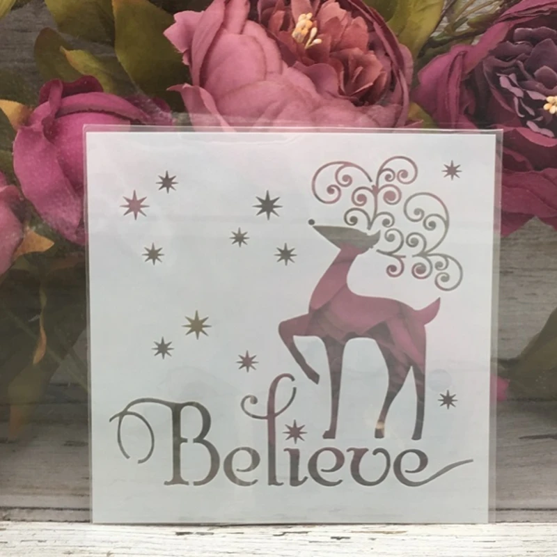 

1Pcs 5*5" Believe Deer DIY Layering Stencils Wall Painting Scrapbook Coloring Embossing Album Decorative Paper Card Template